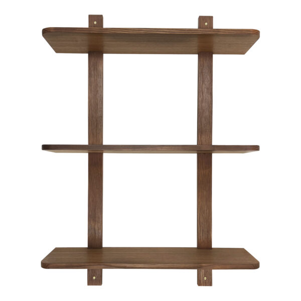 MOUD Home Nord hylde i massiv termo ask med messing skruer. Med 3 hylder - 60 cm lange.
