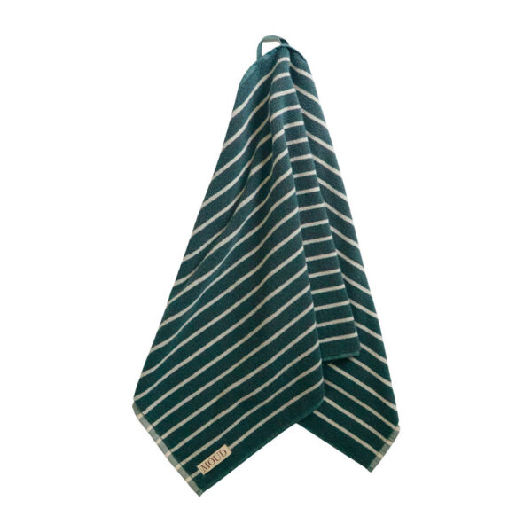 MOUD Home Lino stribet håndklæde moss green 50x100 cm
